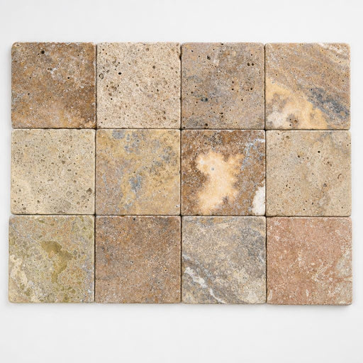 Fantastico Travertine Paver 6x6 Tumbled 1.25 inch close-up