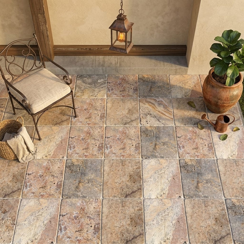 Fantastico Travertine Tile 16x16 Tumbled — Covered Patio floor