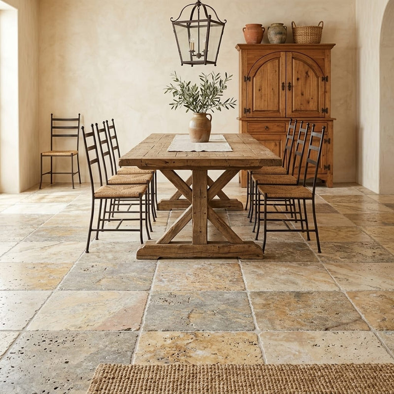 Fantastico Travertine Tile 16x16 Tumbled — Dining Room floor