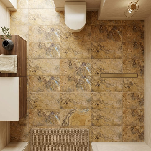 Fantastico Travertine Tile 16x24 Filled, Honed — Bathroom floor