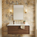 Fantastico Travertine Tile 16x24 Filled, Honed — Bathroom vanity wall