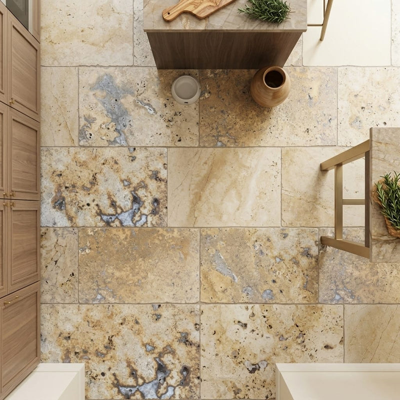 Fantastico Travertine Tile 16x24 Unfilled, Honed — Kitchen floor