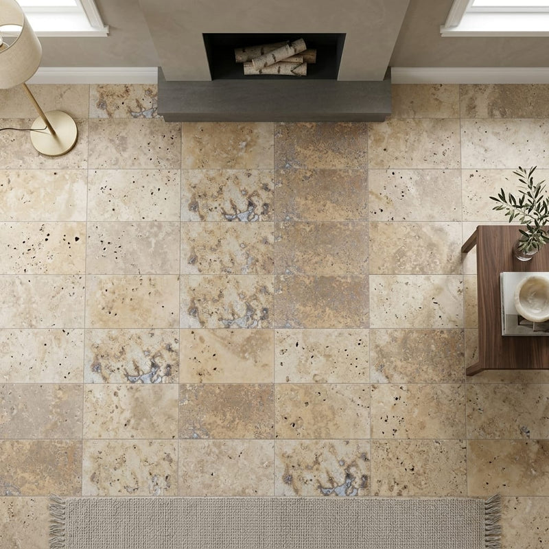 Fantastico Travertine Tile 16x24 Unfilled, Honed — Living Room floor