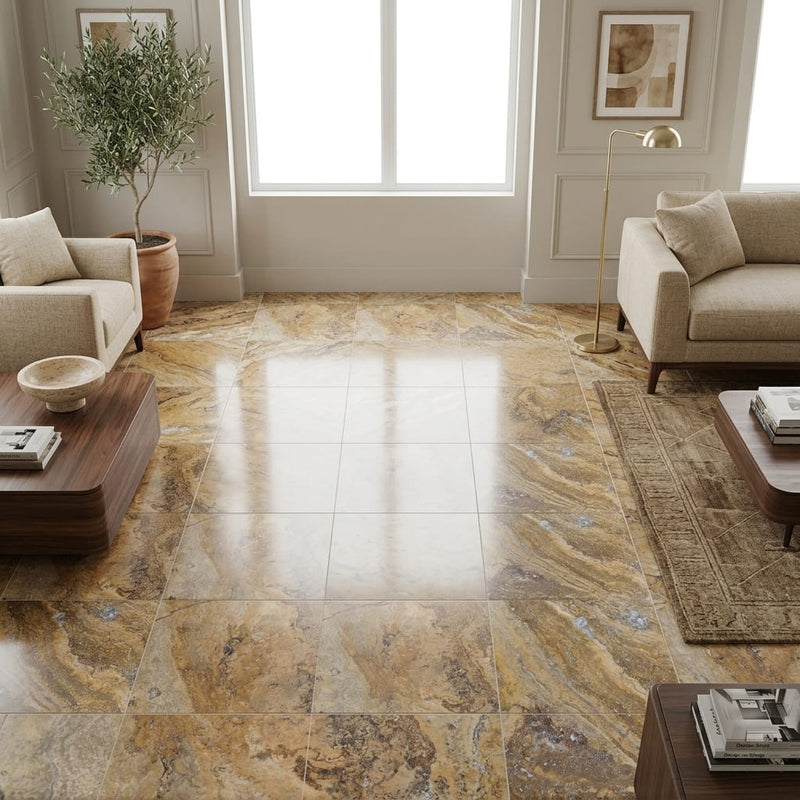 Fantastico Travertine Tile 18x18 Filled, Honed — Family Room floor