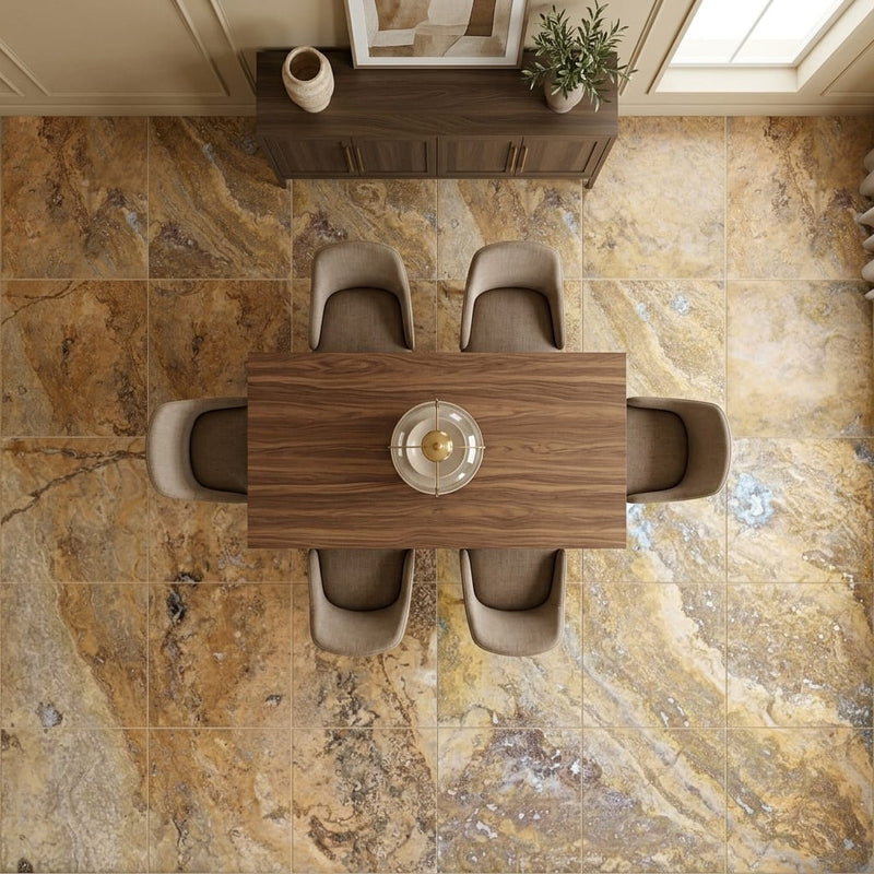 Fantastico Travertine Tile 24x24 Filled, Honed — Dining Room floor