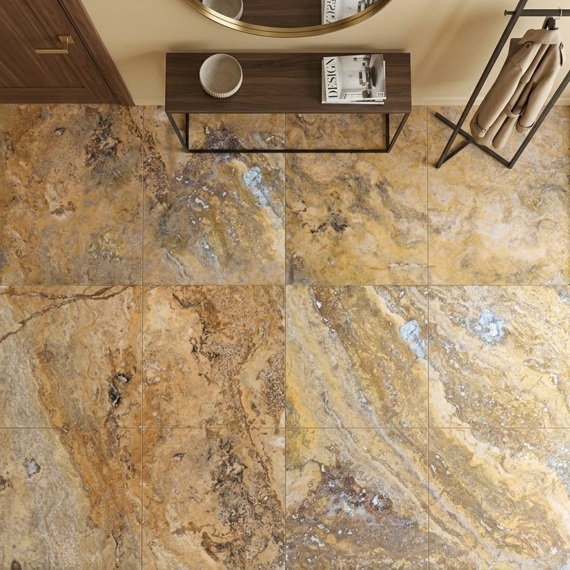 Fantastico Travertine Tile 24x24 Filled, Honed — Foyer floor