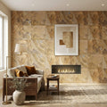 Fantastico Travertine Tile 24x24 Filled, Honed — Living Room feature wall