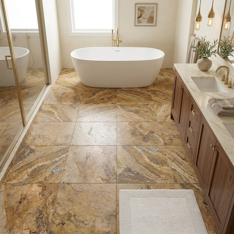 Fantastico Travertine Tile 24x24 Filled, Honed — Primary Bath floor