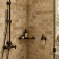 Fantastico Travertine Tile 3x6 Tumbled — Bathroom shower wall