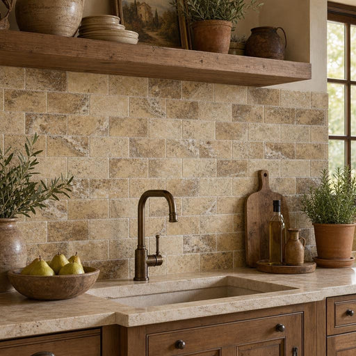 Fantastico Travertine Tile 3x6 Tumbled — Kitchen backsplash
