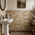 Fantastico Travertine Tile 3x6 Tumbled — Powder Room wainscot