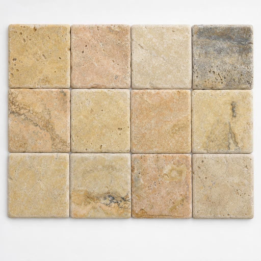 Fantastico Travertine Tile 4x4 Tumbled close-up