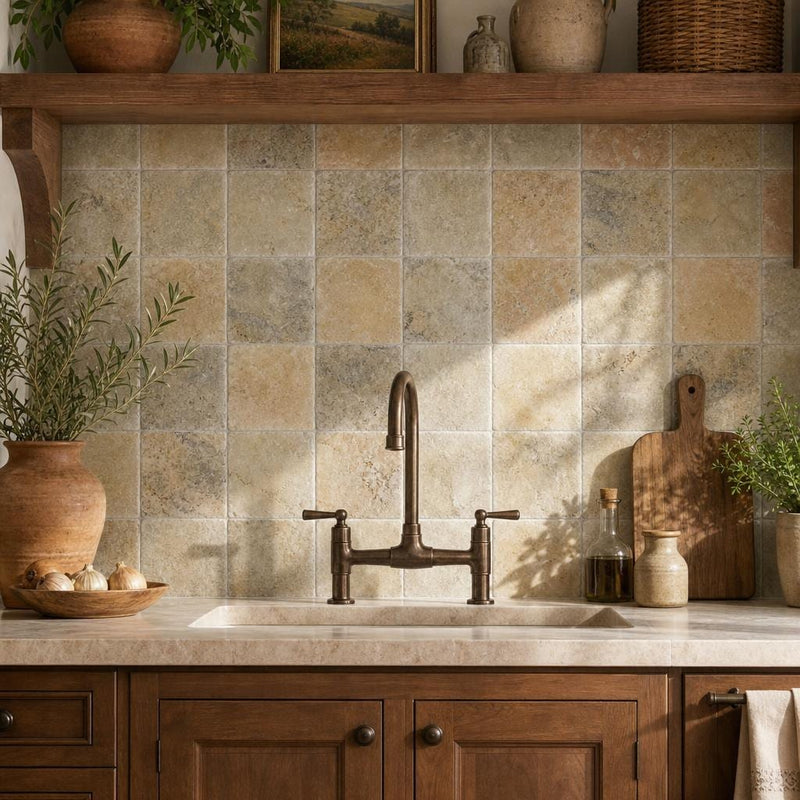 Fantastico Travertine Tile 4x4 Tumbled — Kitchen backsplash