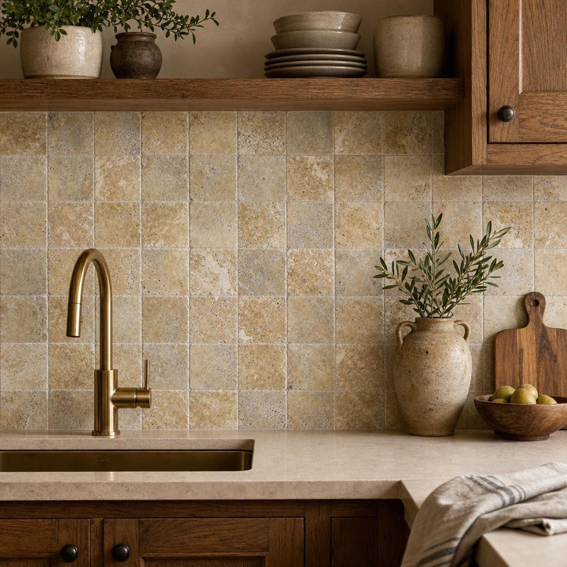 Fantastico Travertine Tile 6x6 Tumbled — Kitchen backsplash
