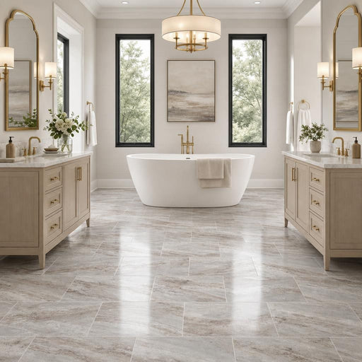 Fantasy Brown 12x24 Polished Marble Tile — Bathroom floor