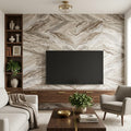 Fantasy Brown 12x24 Satin Marble Tile — Living Room feature wall