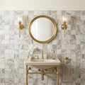 Fantasy Brown 2x2 Honed Marble Mosaic — Powder Room wall