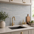 Ferrara Argento Brass Deco Marble Tile, Honed, 3x6 in — Kitchen backsplash