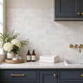 Ferrara Bianco Marble Tile 3x6 Honed 3/8 inch — Laundry Room backsplash