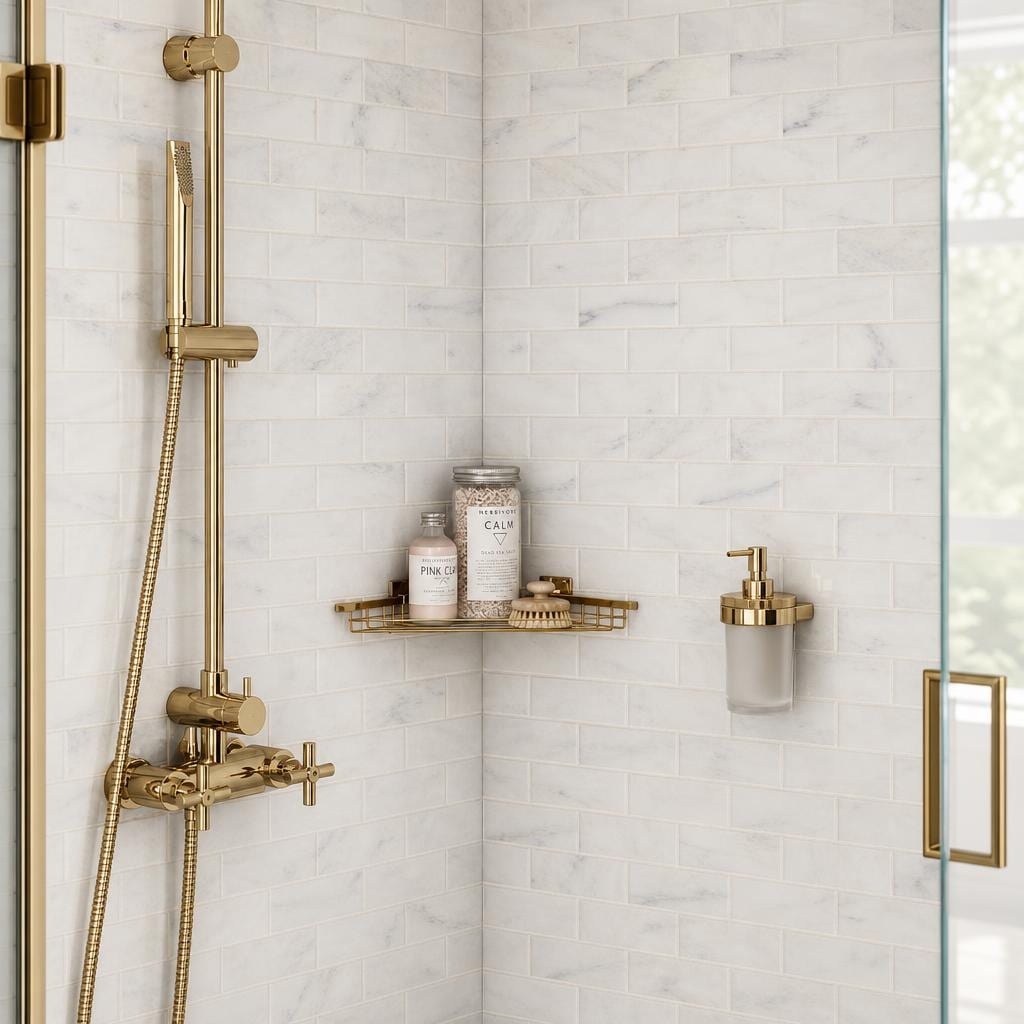 Ferrara Bianco Brass Deco Marble Tile 3x6 Honed 3/8 inch — Solidshape