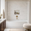 Ferrara Bianco Brass Deco Marble Tile - Honed 3x6, 3/8 in — Bathroom tub surround