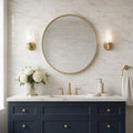 Ferrara Bianco Brass Deco Marble Tile - Honed 3x6, 3/8 in — Bathroom wall