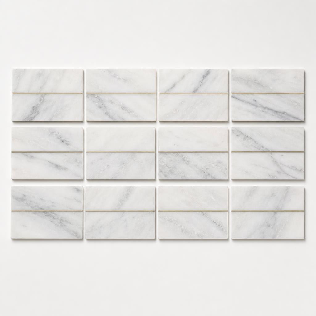 Ferrara Bianco Brass Deco Marble Tile 3x6 Honed 3/8 inch — Solidshape
