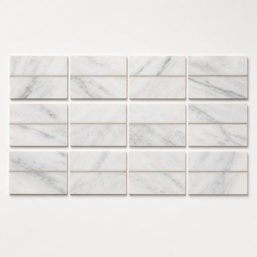 Ferrara Bianco Brass Deco Marble Tile - Honed 3x6, 3/8 in close-up