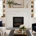 Ferrara Bianco Brass Deco Marble Tile - Honed 3x6, 3/8 in — Living Room fireplace surround