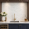 Ferrara Bianco Brass Deco Marble Tile - Honed 3x6, 3/8 in — Wet Bar backsplash