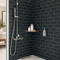 Ferrara Nero Marble Tile 3x6 Honed 3/8 inch — Bathroom shower wall