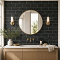 Ferrara Nero Marble Tile 3x6 Honed 3/8 inch — Bathroom wall