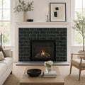 Ferrara Nero Marble Tile 3x6 Honed 3/8 inch — Living Room fireplace surround