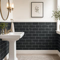 Ferrara Nero Marble Tile 3x6 Honed 3/8 inch — Powder Room wainscot