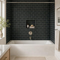 Ferrara Nero Marble Tile with Brass Deco - Honed, 3x6, 3/8 in — Bathroom tub surround