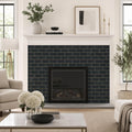 Ferrara Nero Marble Tile with Brass Deco - Honed, 3x6, 3/8 in — Living Room fireplace surround
