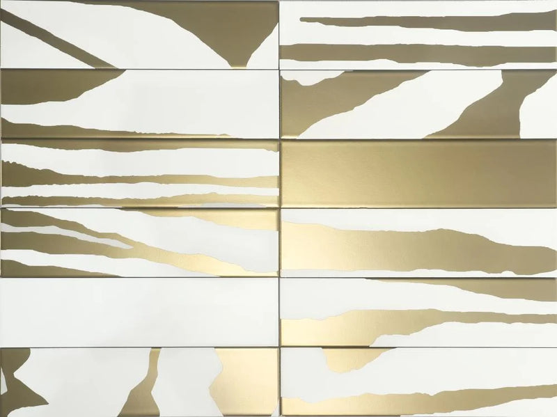 Flat Deluxe Savannah White & Gold 3x11.8 Matte Ceramic Tile