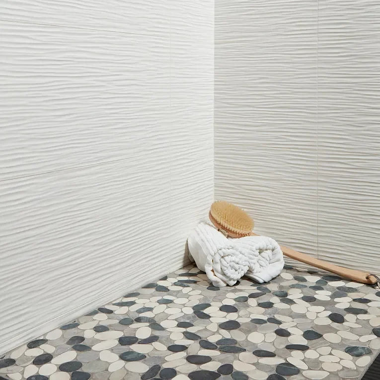 Flat Pebble Cool Blend 12x12 Mesh Natural Stone Mosaic