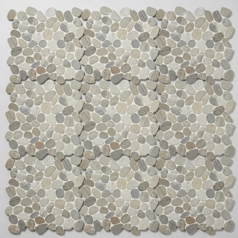 Flat Pebble Mica 12x12 Mesh Limestone Mosaic 12x12_sheet close-up
