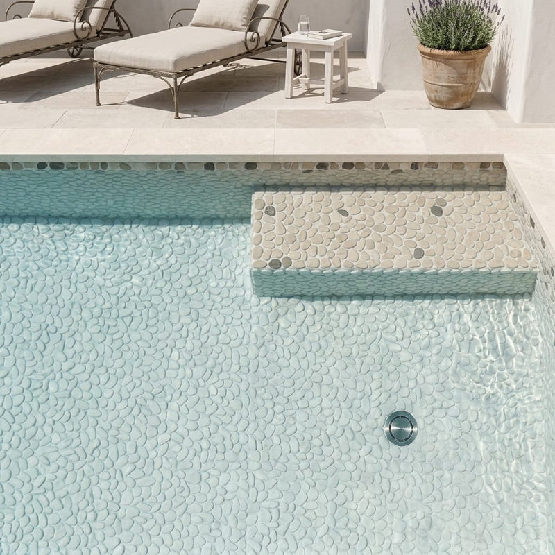 Flat Pebble Mica 12x12 Mesh Limestone Mosaic 12x12_sheet — Swimming Pool pool interior