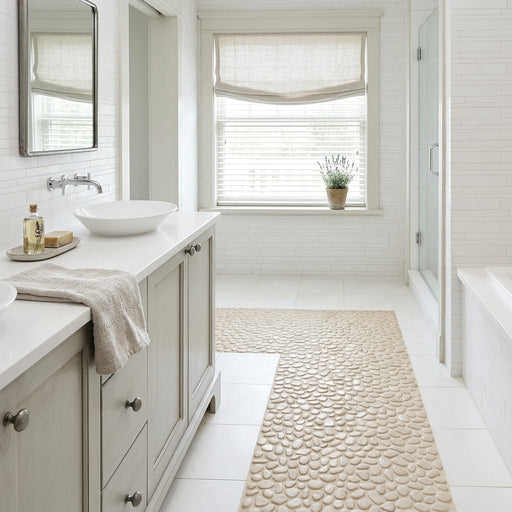 Flat Pebble Tan 12x12 Mesh Limestone Mosaic 12x12_sheet — Bathroom shower floor