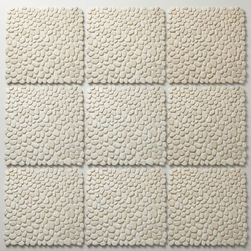 Flat Pebble Tan 12x12 Mesh Limestone Mosaic 12x12_sheet close-up