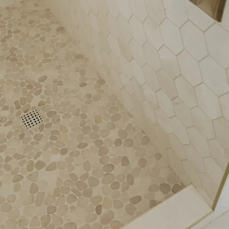Flat Pebble Tan 12x12 Mesh Limestone Mosaic