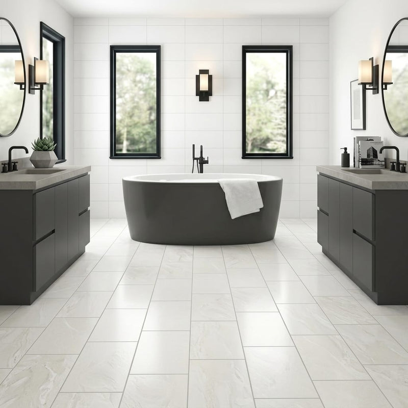 Fluida Luminis 12x24 Matte Porcelain Tile — Bathroom floor
