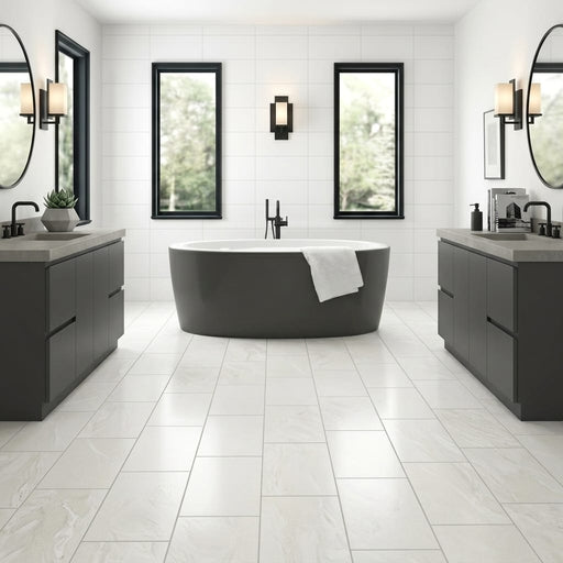 Fluida Luminis 12x24 Matte Porcelain Tile — Bathroom floor