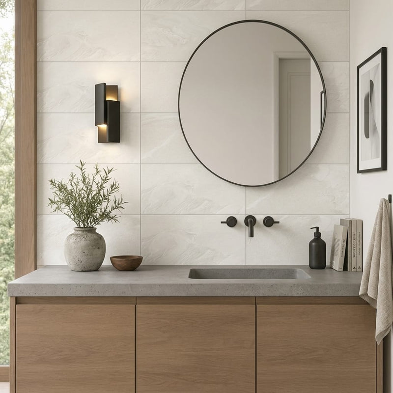 Fluida Luminis 12x24 Matte Porcelain Tile — Bathroom vanity wall