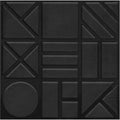 Forma Black 8.5x8.5 ceramic wall tiles with raised circles, rectangles and diagonal geometric patterns.