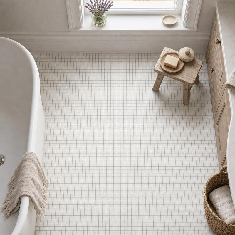 Freska 1x1 Square Honed Limestone Mosaic — Bathroom floor