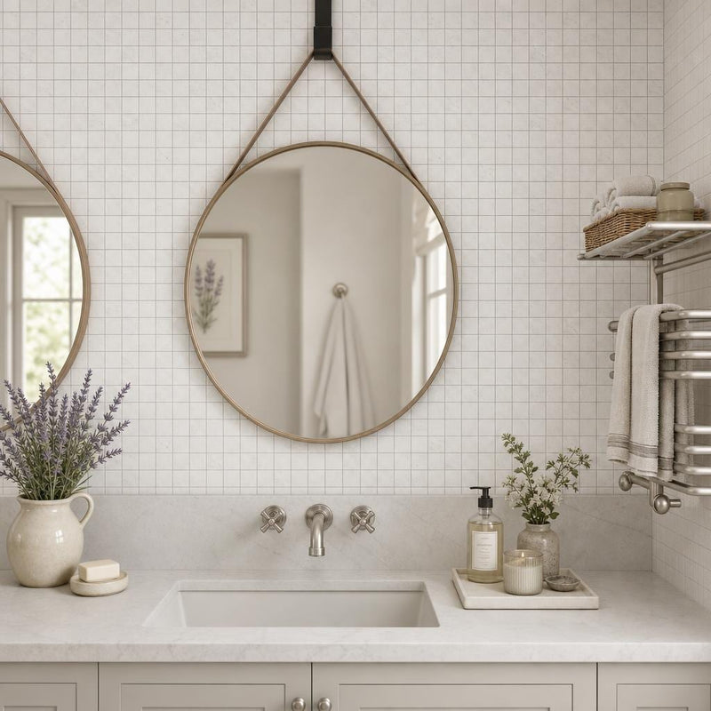 Freska 1x1 Square Honed Limestone Mosaic — Bathroom shower wall
