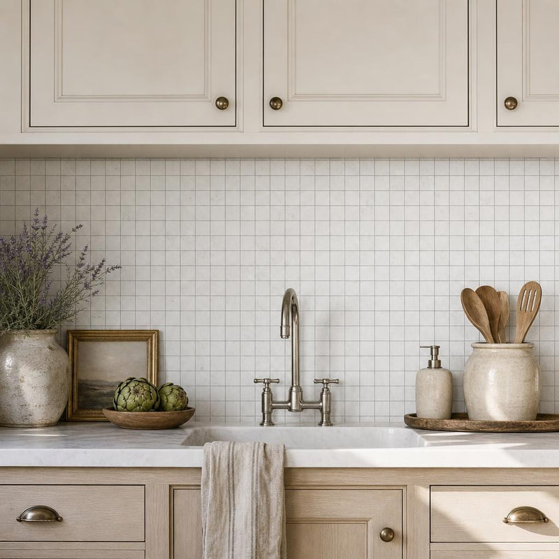 Freska 1x1 Square Honed Limestone Mosaic — Kitchen backsplash